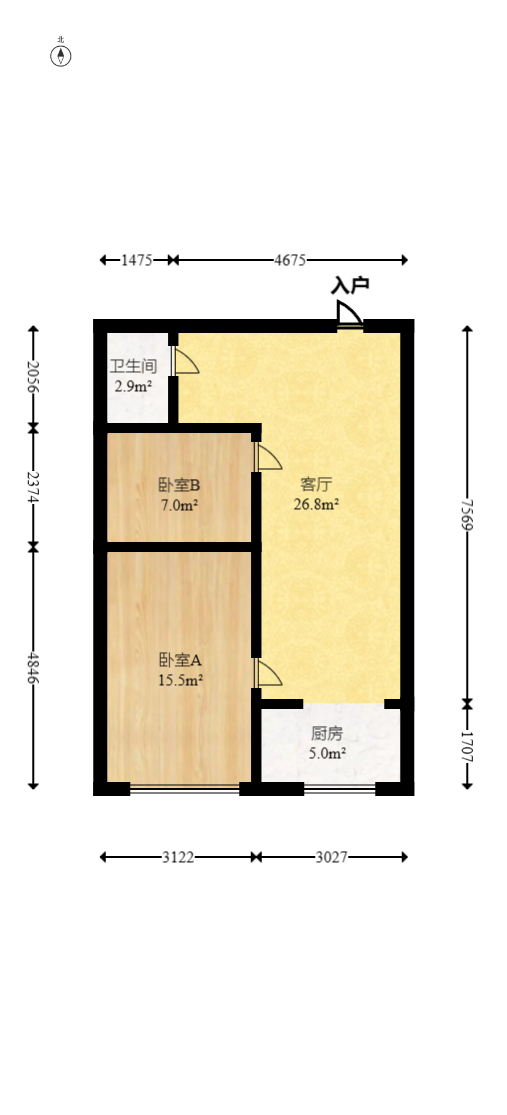 观湖公寓  2室1厅1卫   60.00万室内图1