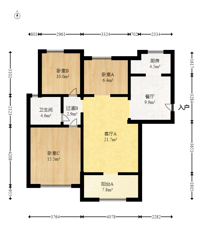 新城新世界一二三期  3室2厅1卫   99.80万室内图1