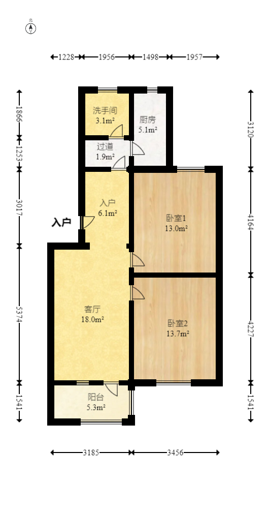小林子冲社区  2室2厅1卫   53.00万室内图1