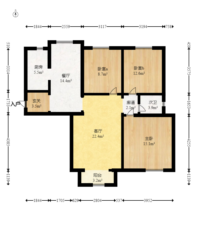 保利麓谷林语E区  3室2厅1卫   125.00万室内图1