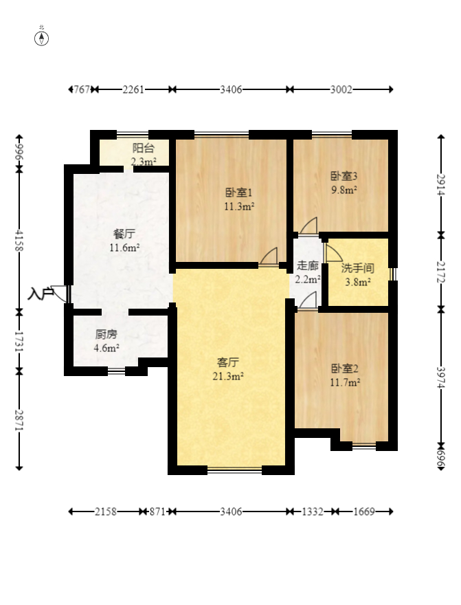 南城印象  3室2厅1卫   109.00万室内图1