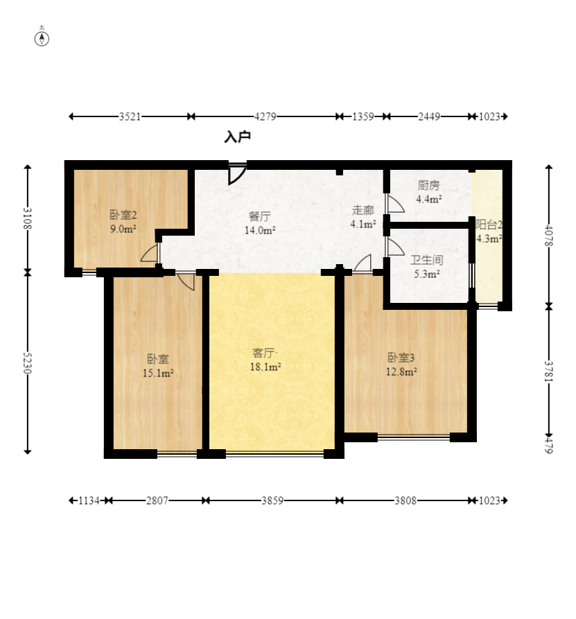 東方美地  3室2廳1衛(wèi)    72.0萬(wàn)室內(nèi)圖1