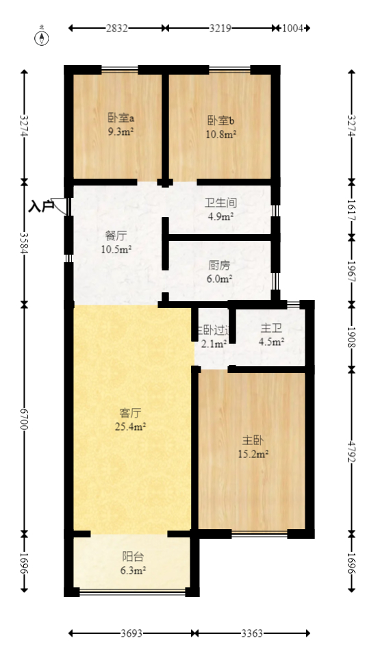 澳海澜庭  3室1厅1卫   65.00万室内图1