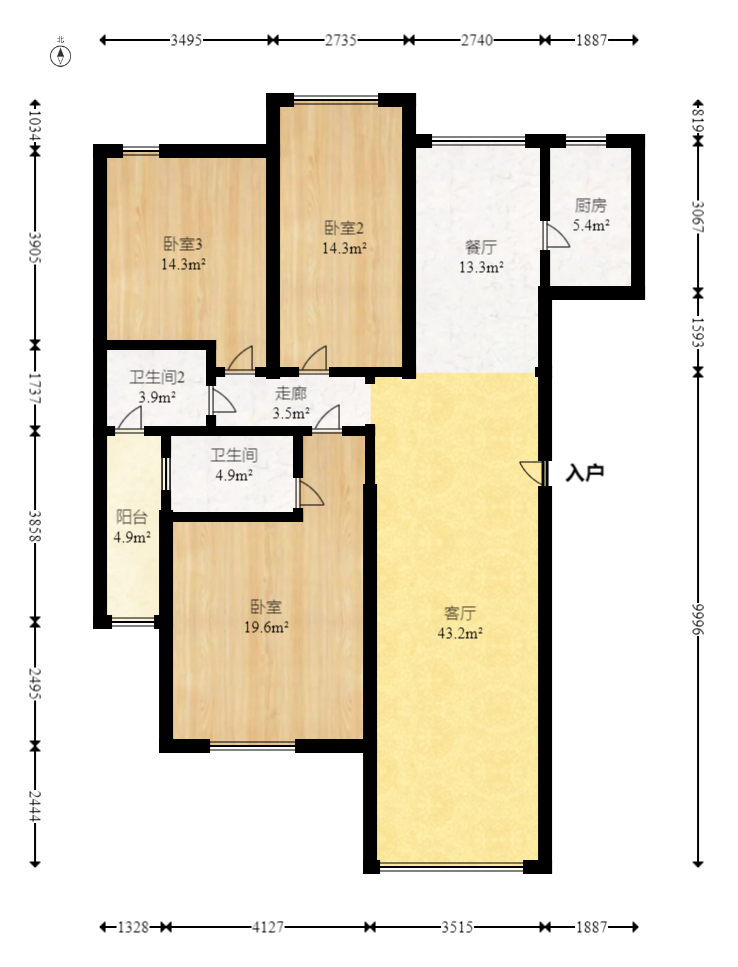 圣力华苑 3室2厅2卫 59.8万 圣力华苑 3室2厅2卫 59.8万户型图