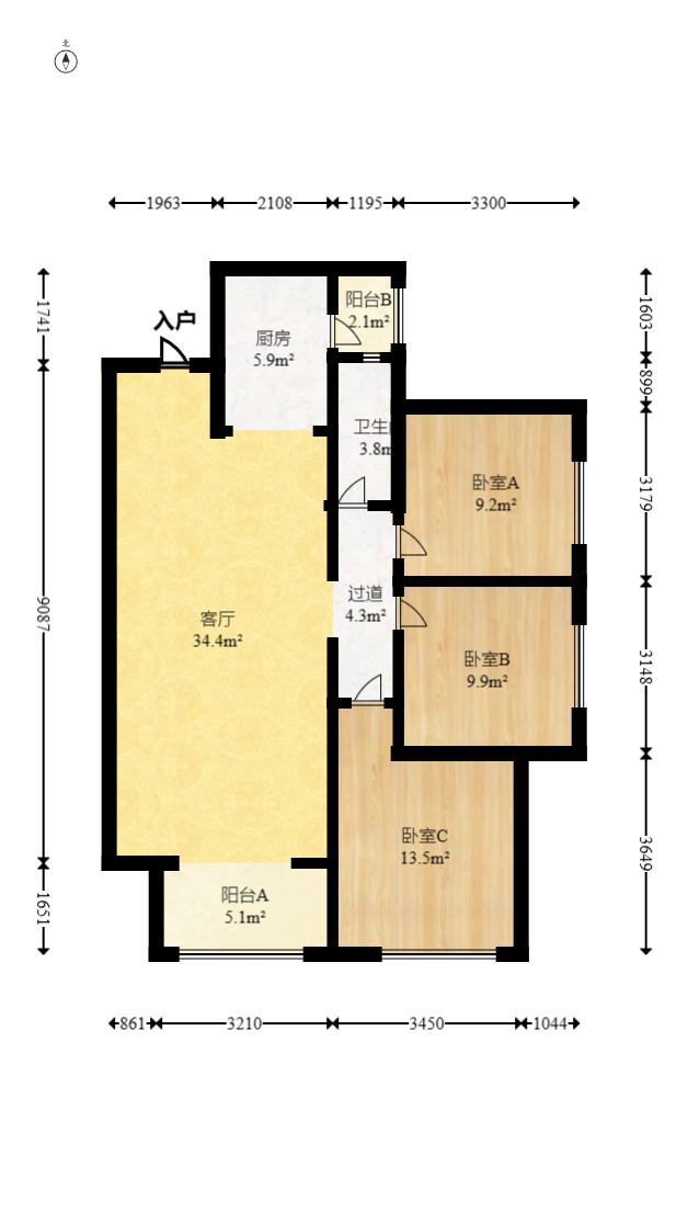 天健城  3室2厅1卫    152.0万 天健城  3室2厅1卫    152.0万户型图
