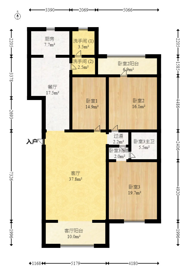 宏轩花苑  3室2厅2卫   135.00万室内图1