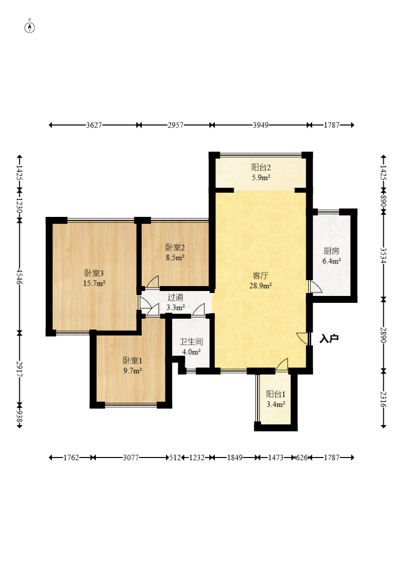 恒大名都 3室2厅1卫 68.0万 恒大名都 3室2厅1卫 68.0万户型图