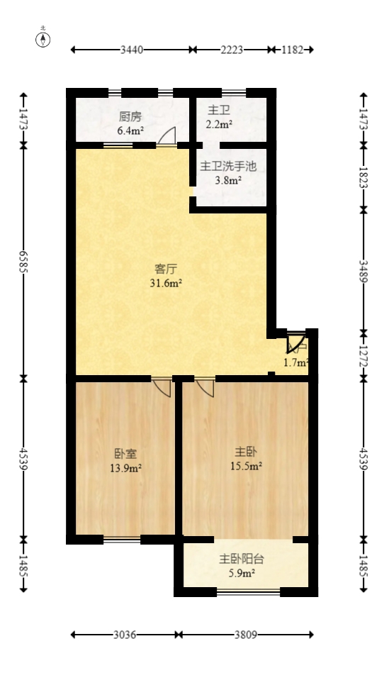 湘绣城  2室2厅1卫   60.00万室内图1