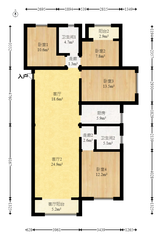 润屋美院  4室2厅2卫   159.50万室内图1