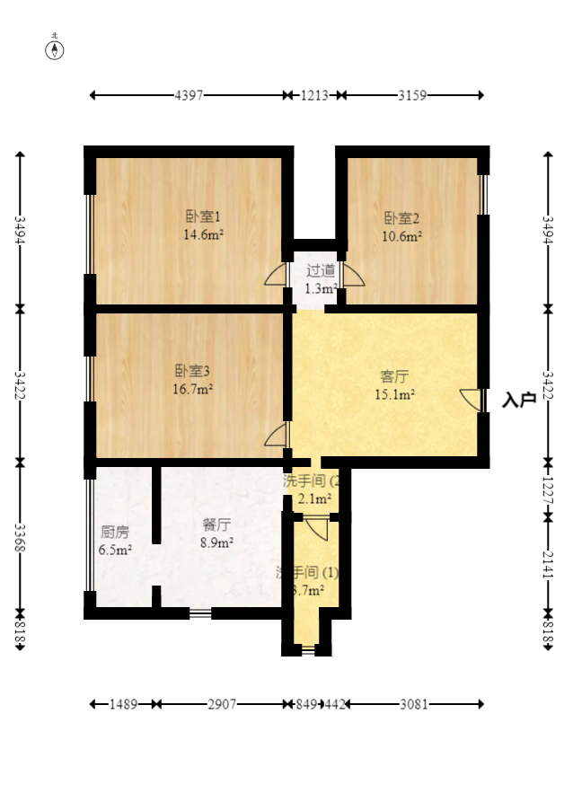 红旗社区  3室1厅1卫   65.80万室内图1