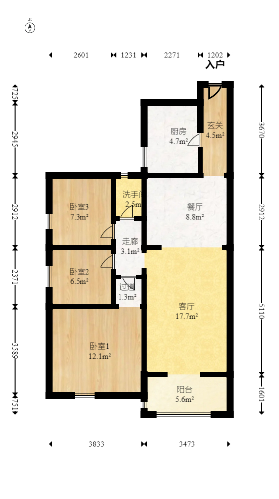 南城印象  3室2厅1卫   88.00万室内图1