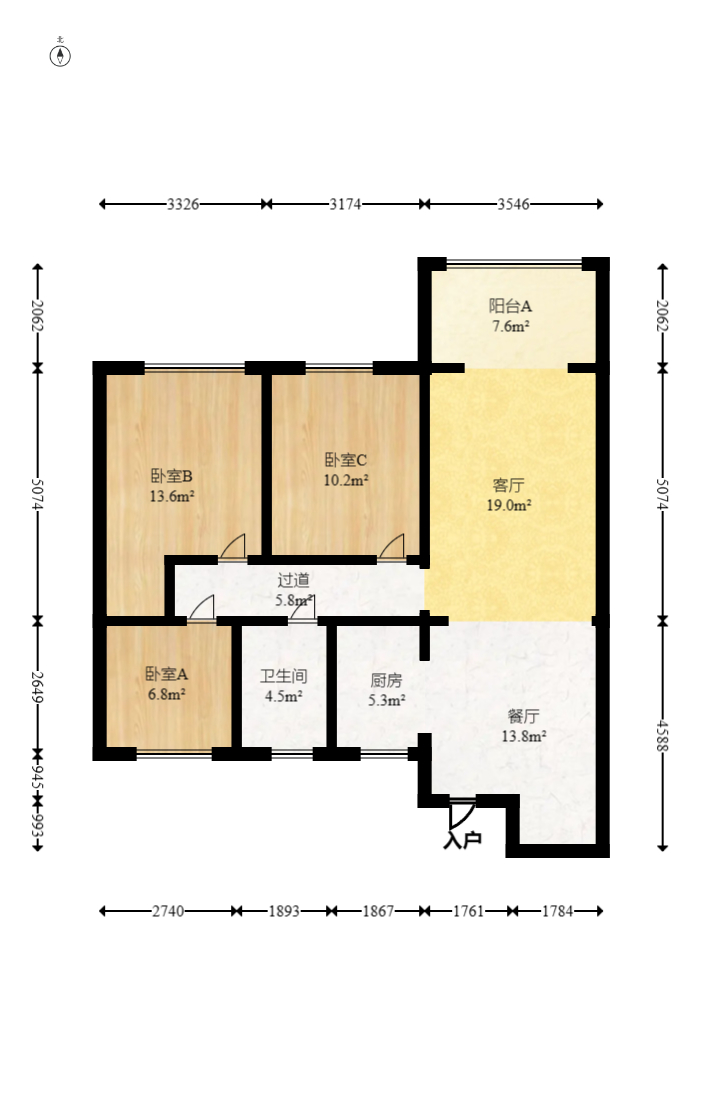 明昇壹城（明昇时代广场）一期  3室2厅1卫   140.00万室内图1
