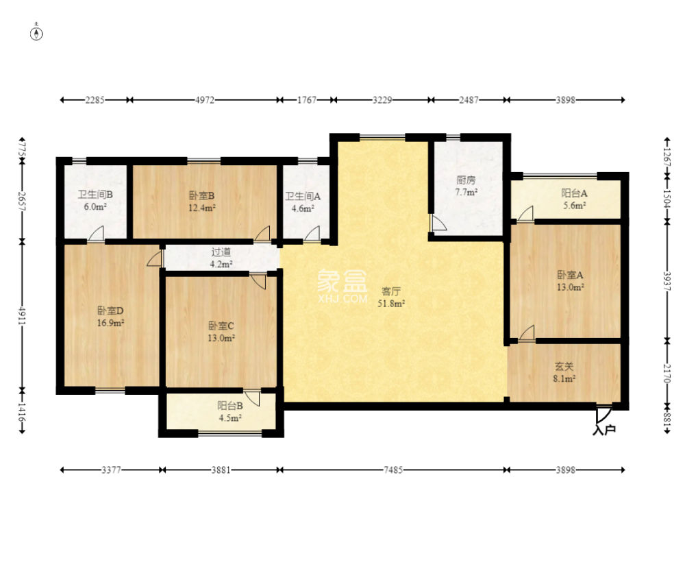 湖动社区新河市场（新河家具城）  4室2厅2卫   110.00万