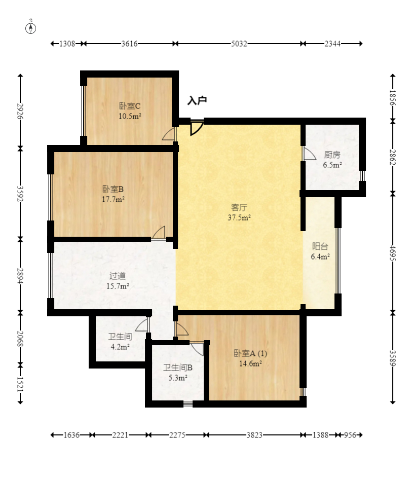 中一九骏（枫桥苑）  3室2厅2卫   132.00万室内图1