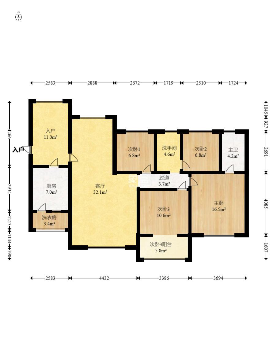 家和院  5室2厅2卫   105.80万室内图1