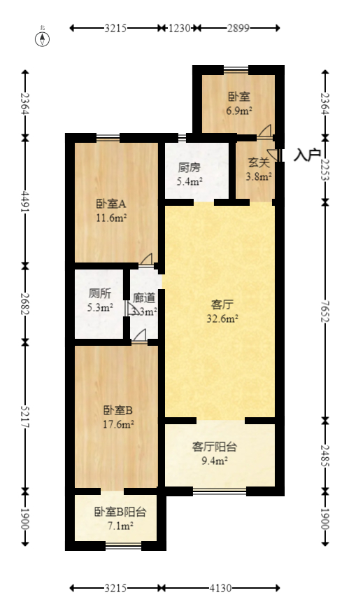 阳光100二期  3室2厅1卫    109.98万室内图1