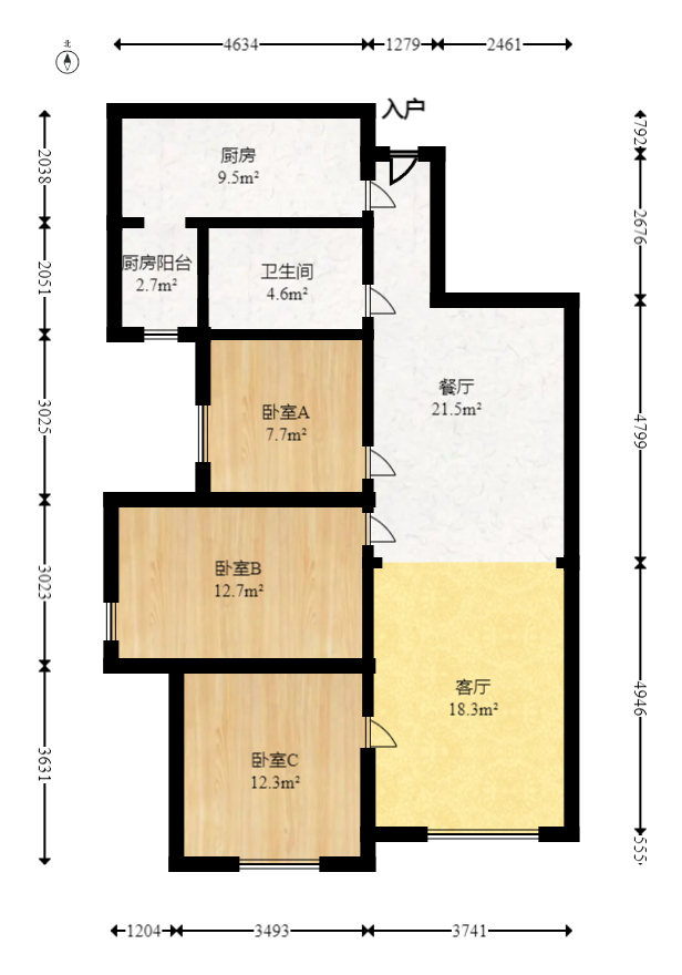 中信凯旋城（中信新城四期）  3室2厅1卫   88.00万室内图1