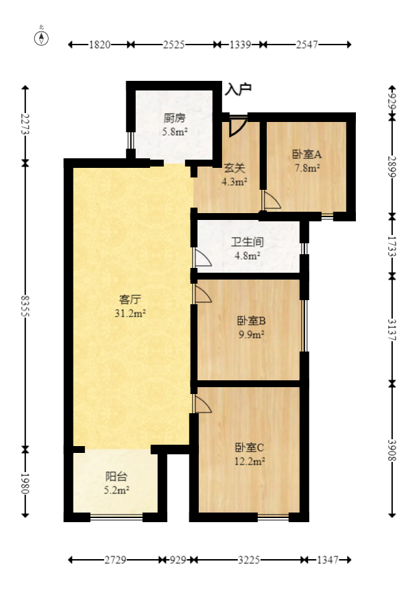 北辰中央公园C区  3室2厅1卫   82.00万室内图1