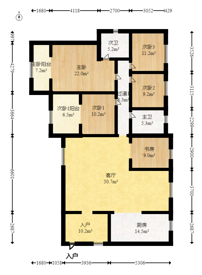 顺天黄金海岸  4室2厅1卫   155.00万室内图1