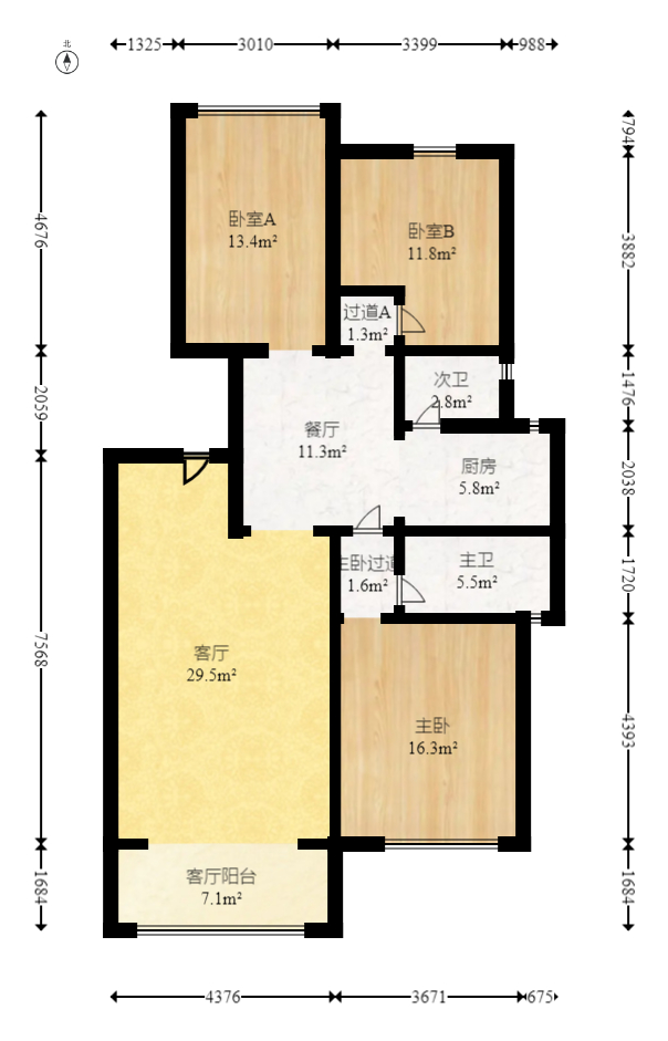 金色山庄  3室2厅2卫    105.0万室内图1