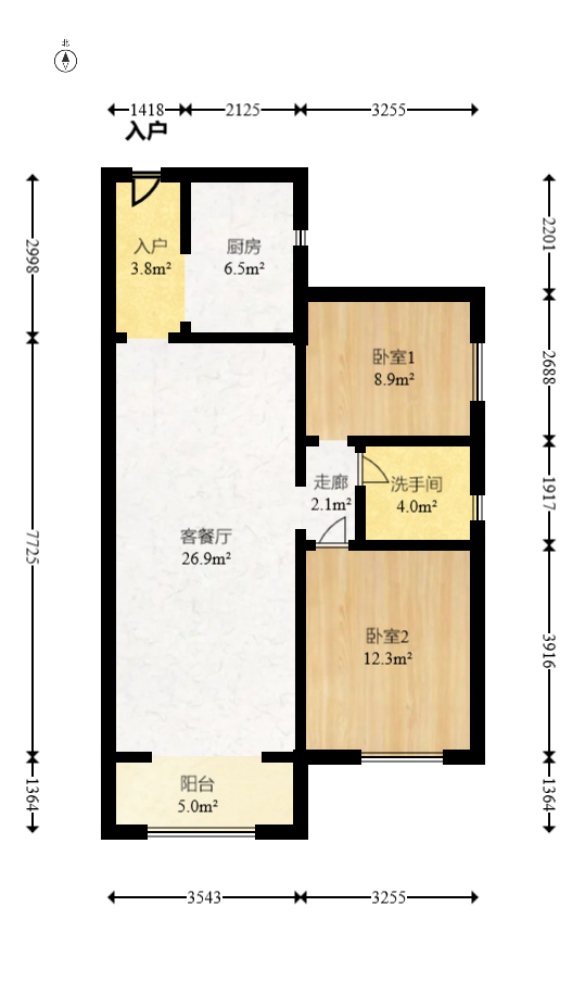 阳光城尚东湾蓝莓苑  2室1厅1卫   74.00万室内图1