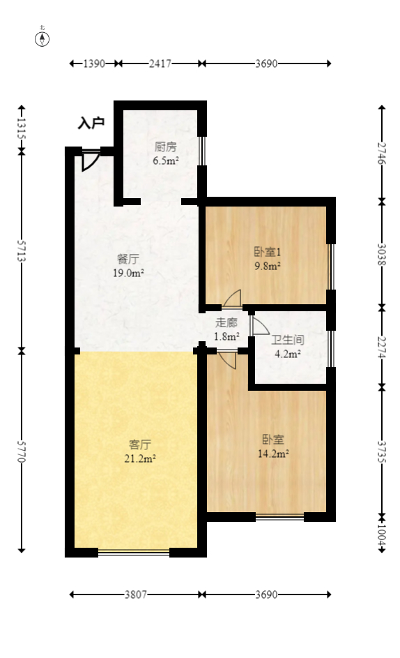 万芙锦城  2室2厅1卫   80.00万室内图1