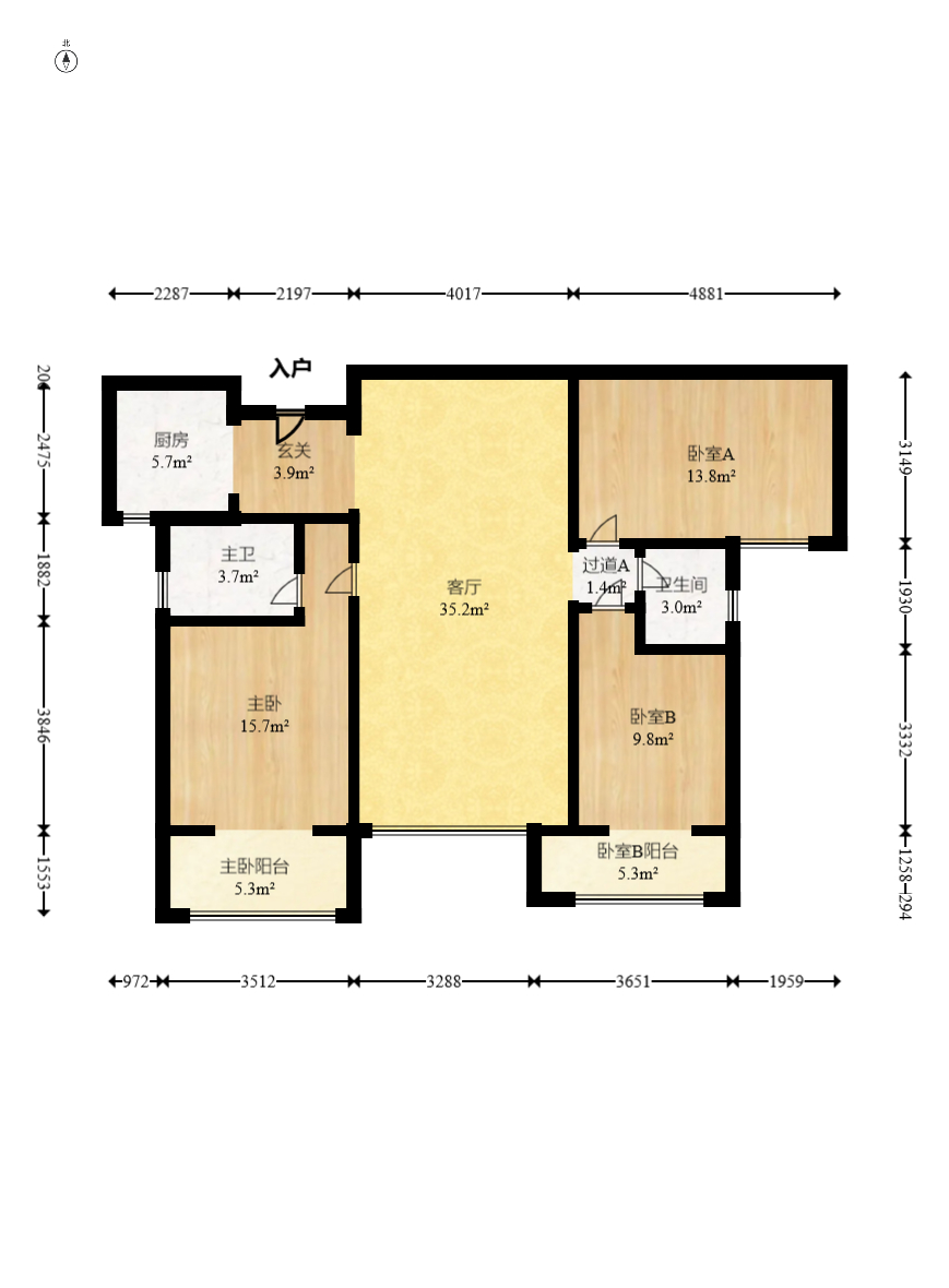 八方小区B区 3室2厅2卫 345.0万 八方小区B区 3室2厅2卫 345.0万户型图
