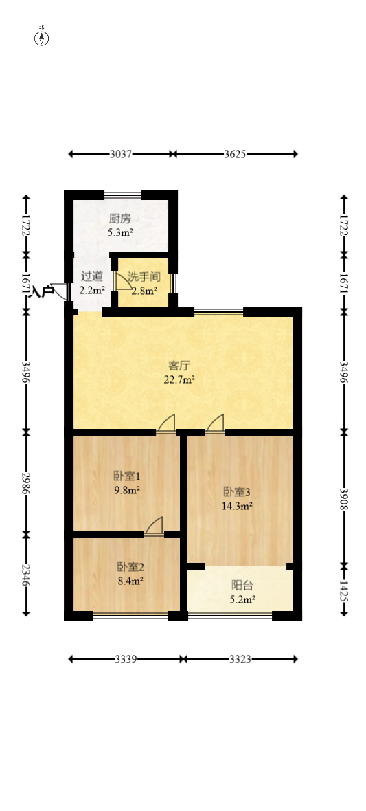 通程物流宿舍  2室2厅1卫   45.80万室内图1