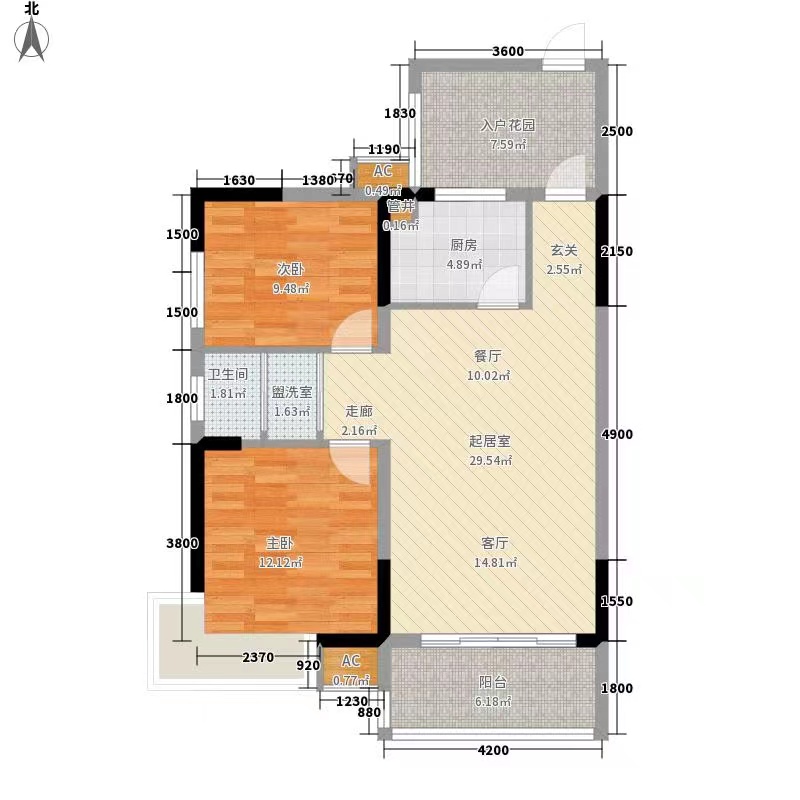 左家垅小区  2室2厅1卫   1600.00元/月户型图