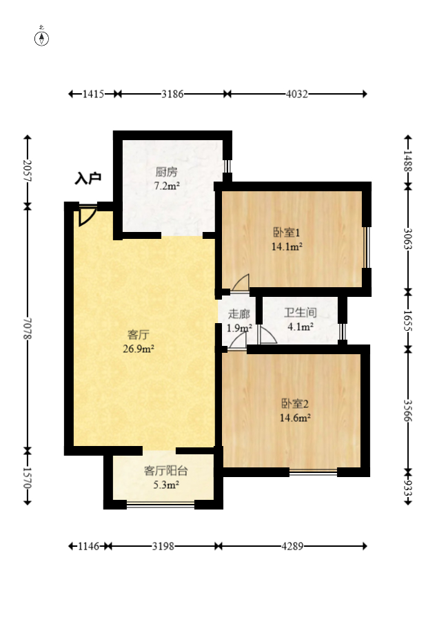 标志浪漫满屋（枫景公寓）  2室2厅1卫    75.49万室内图1