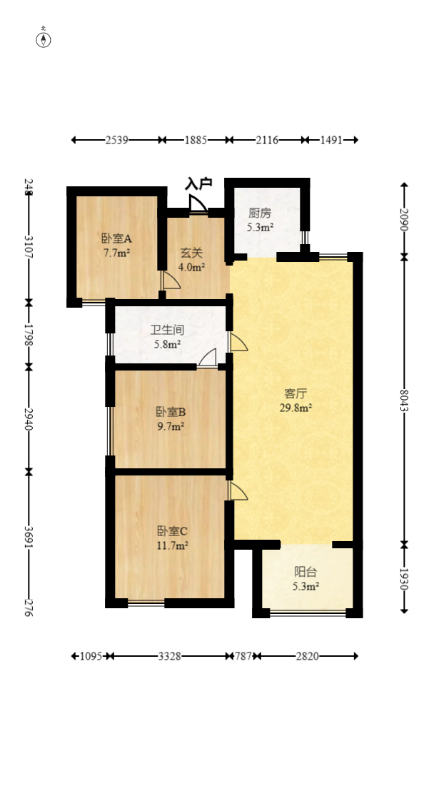 北辰中央公园C区  3室2厅2卫   85.00万室内图1
