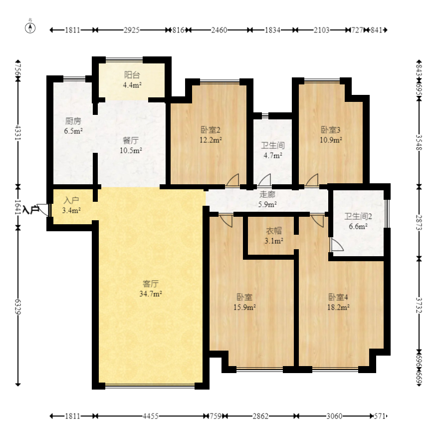 金茂建发观悦  4室2厅2卫   210.00万室内图1