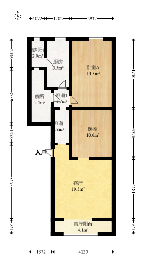 阳光100二期  2室2厅1卫   62.00万室内图1