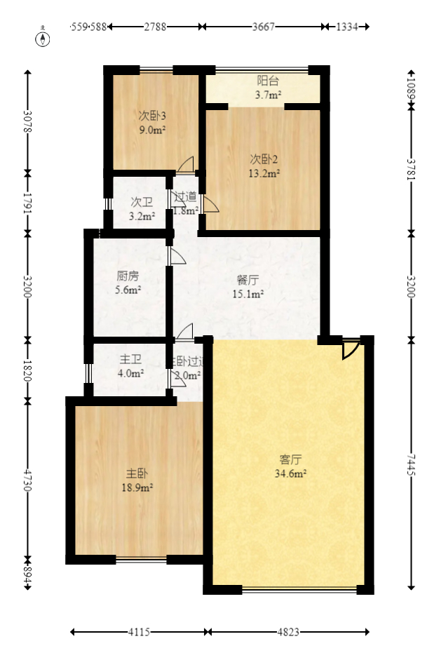 翡翠林居  3室2厅2卫   74.50万室内图1