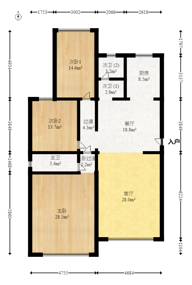 天翔新新家园  3室2厅2卫   96.00万室内图1