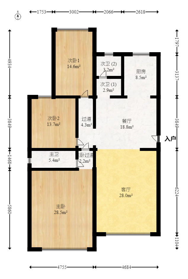 天翔新新家园  3室2厅2卫   105.00万室内图1