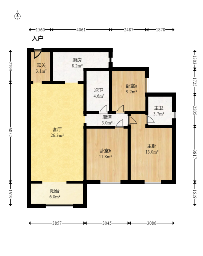 中国铁建梅溪青秀三期  3室1厅2卫   170.00万室内图1