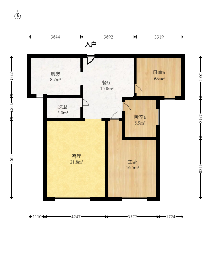 梅溪鑫苑名家  3室2厅1卫   118.00万室内图1