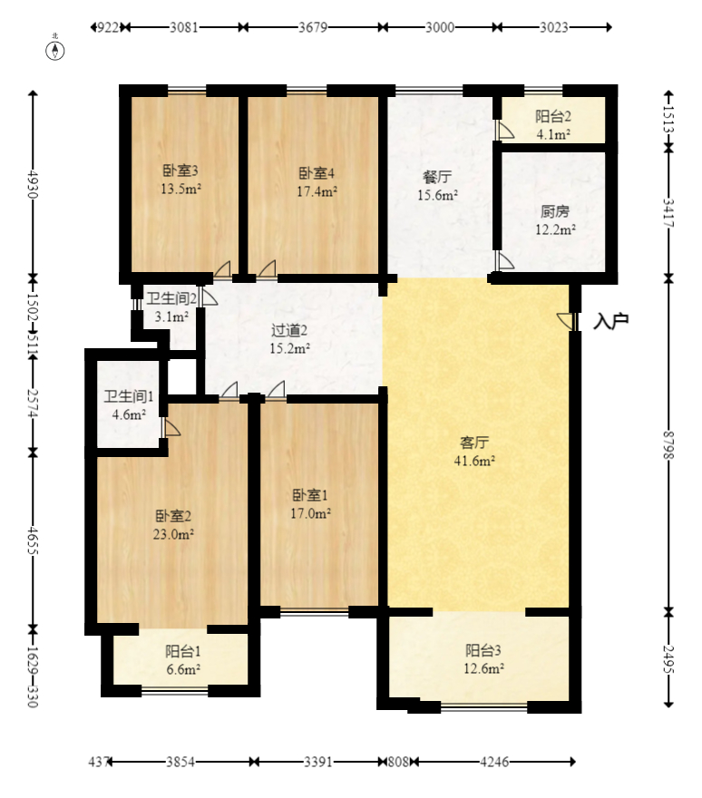 勤诚达新界  4室2厅2卫   158.00万室内图1