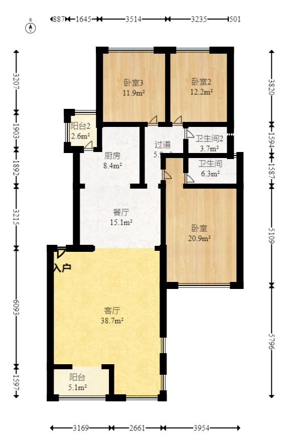 卓越蔚蓝海岸一期  3室2厅2卫   208.00万室内图1