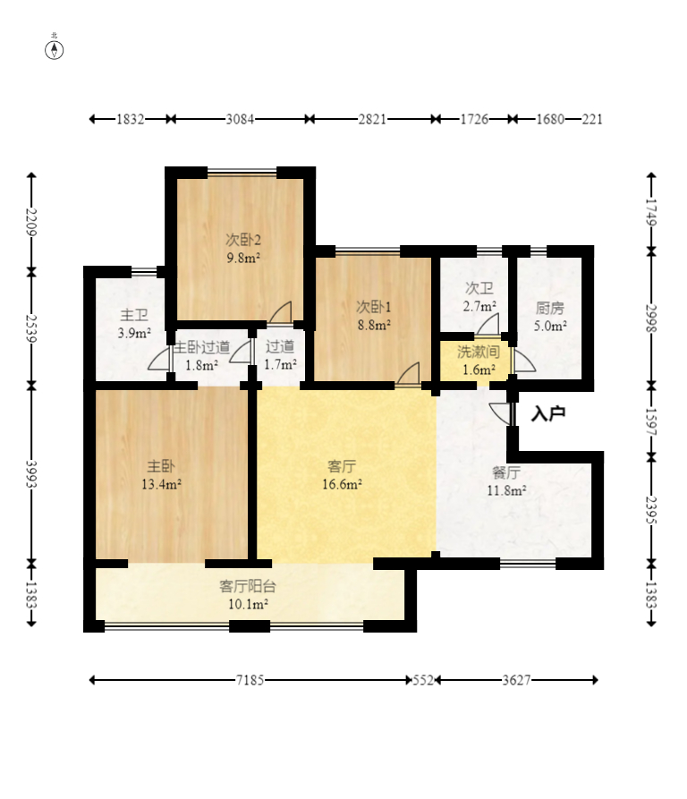 幸福考拉789  3室2厅2卫   85.00万室内图1