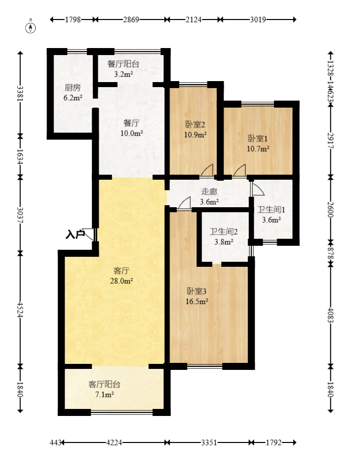 奥林匹克花园  3室2厅2卫   108.00万室内图1