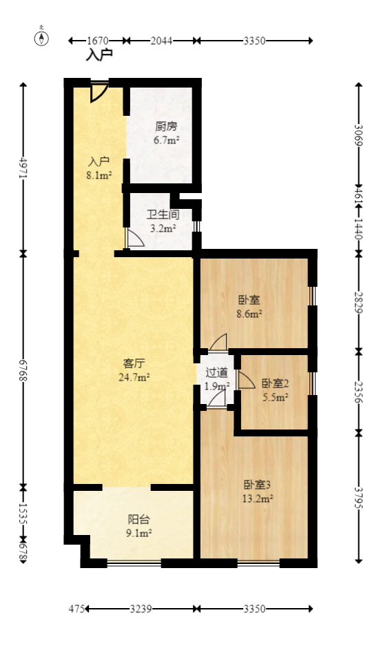 麓谷小镇  3室2厅1卫   82.00万室内图1