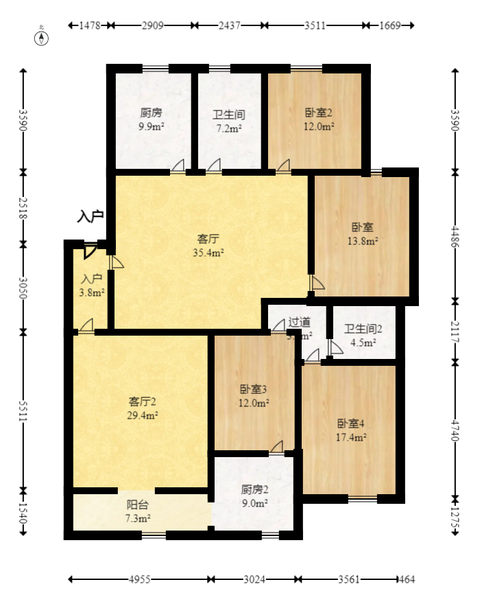 西城公寓  4室2厅2卫   67.00万室内图1