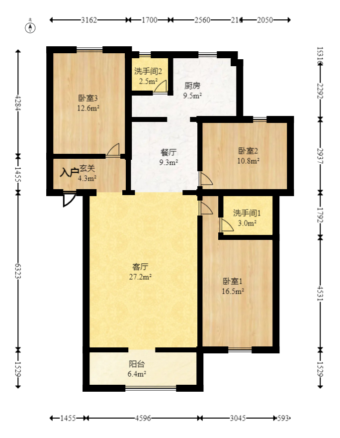 金领家族  3室2厅2卫   68.80万室内图1