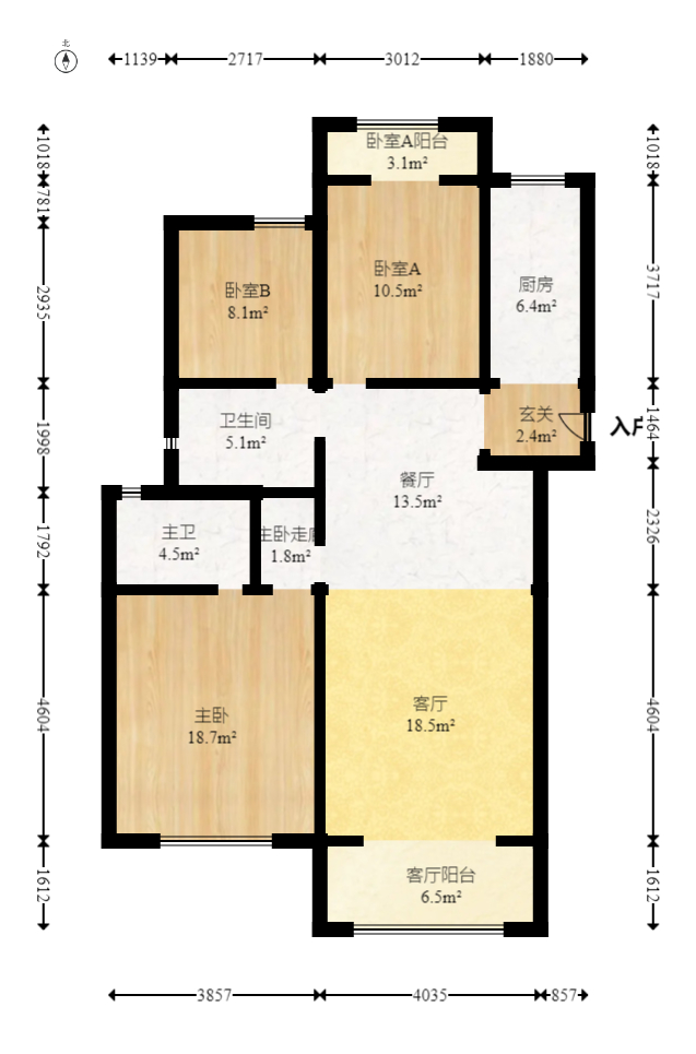 北辰中央公园DF区  3室2厅2卫   129.50万室内图1