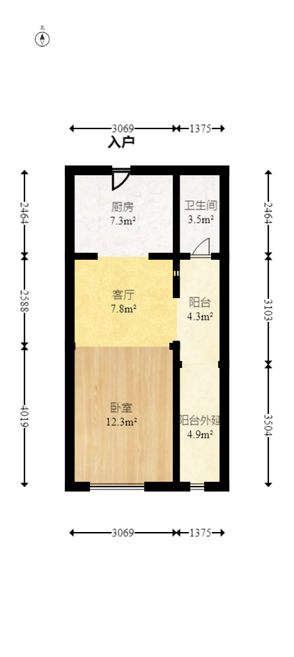 绿地公馆（绿地名邸）  1室1厅1卫   57.80万室内图1