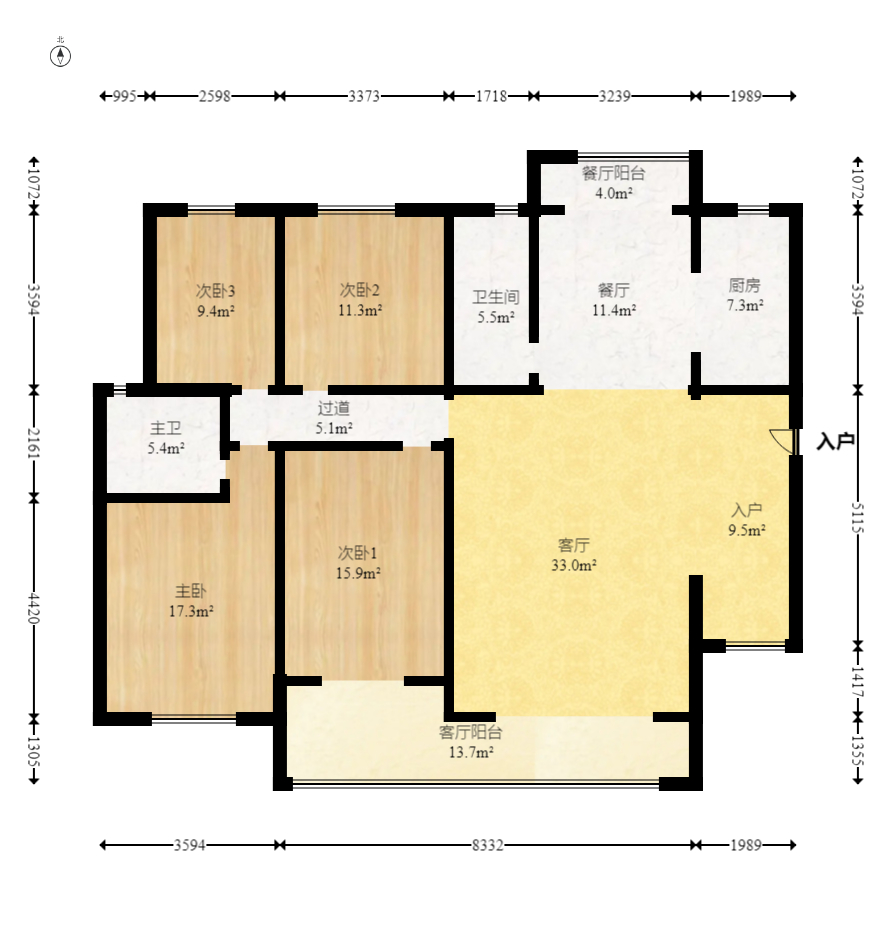 淞雅苑  4室2厅2卫    95.0万室内图1