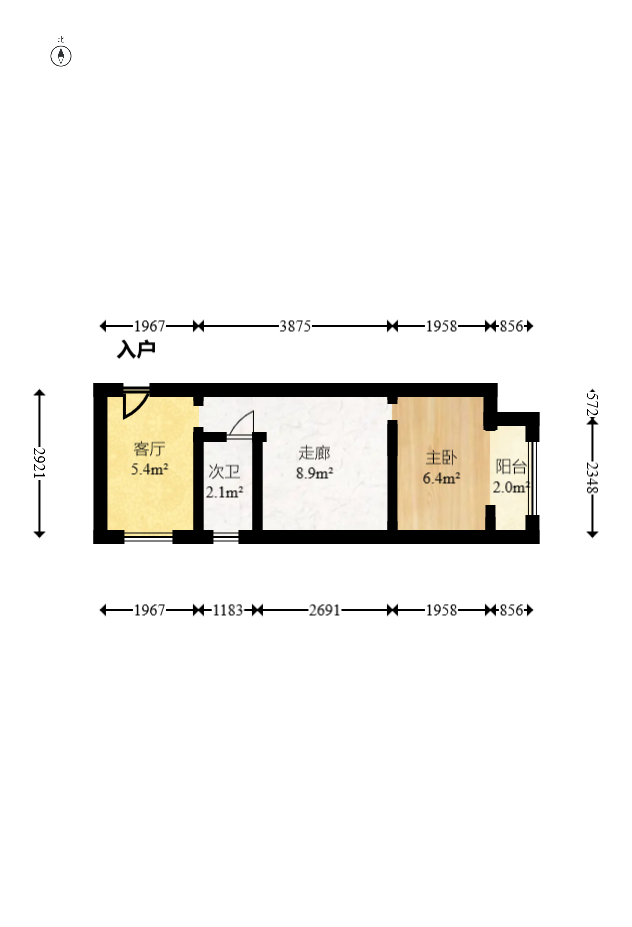 虹冠大厦  1室2厅1卫    52.8万室内图1