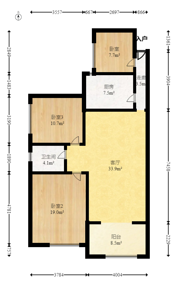 领东汇 3室1厅1卫 75.8万 领东汇 3室1厅1卫 75.8万户型图